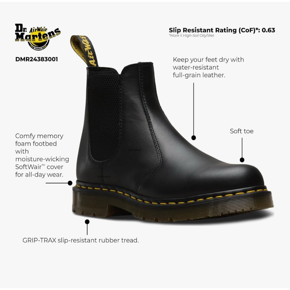 Dr. Martens Black Leather Chelsea Work Boots NWOT (men’s 11 / women’s 12 - Picture 2 of 10